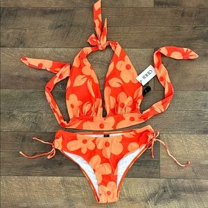 NWT Cider Orange Floral Tie-Back Women’s Bikini Set